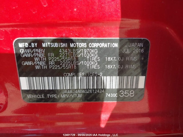 JA4AJ4AW4GZ612424 Mitsubishi dohc mivec