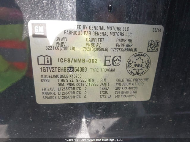 GMC lv3 - vvt, aluminum, e85 max 2014 1GTV2TEH8EZ354089 Image 18