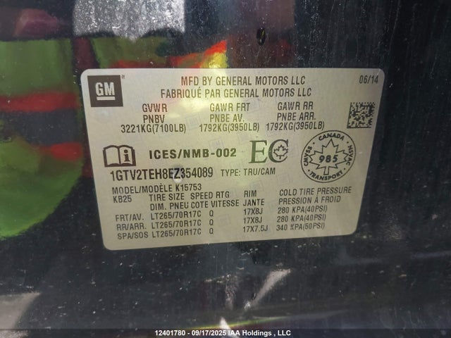 GMC lv3 - vvt, aluminum, e85 max 2014 1GTV2TEH8EZ354089 Image 9