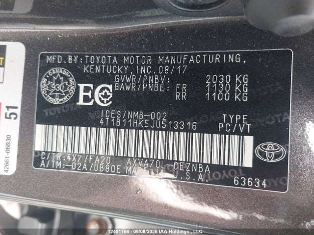 4T1B11HK5JU513316 Toyota a25a-fks
