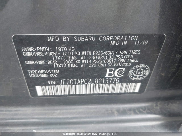 Subaru 2020 2020 JF2GTAPC2L8213776 Image 9
