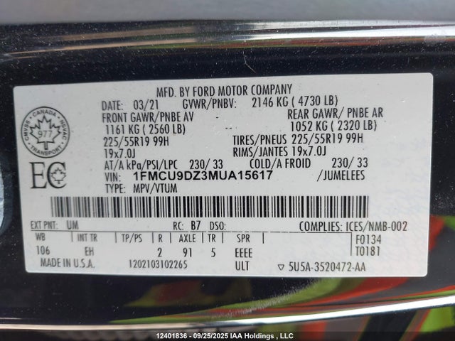 Ford hev/phev 2021 1FMCU9DZ3MUA15617 Image 19
