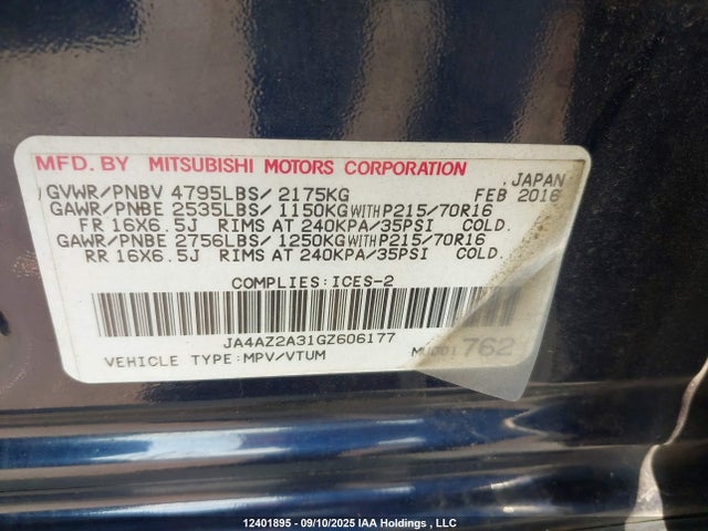 Mitsubishi mivec 2016 JA4AZ2A31GZ606177 Image 9