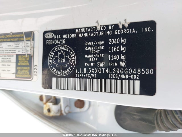 5XXGT4L39GG048530 KIA t-gdi theta ii