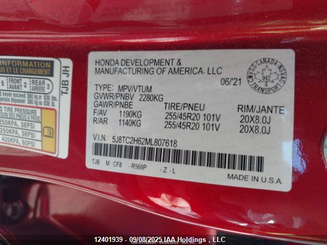 Acura k20c4 2021 5J8TC2H62ML807618 Image 10