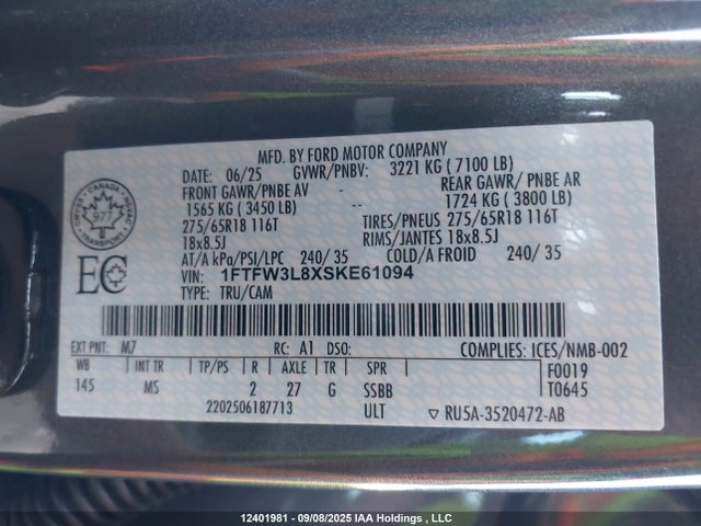 1FTFW3L8XSKE61094 Ford gtdi