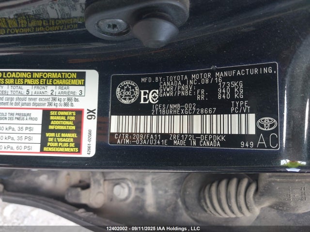 Toyota 2zr-fe 2016 2T1BURHEXGC728667 Image 19