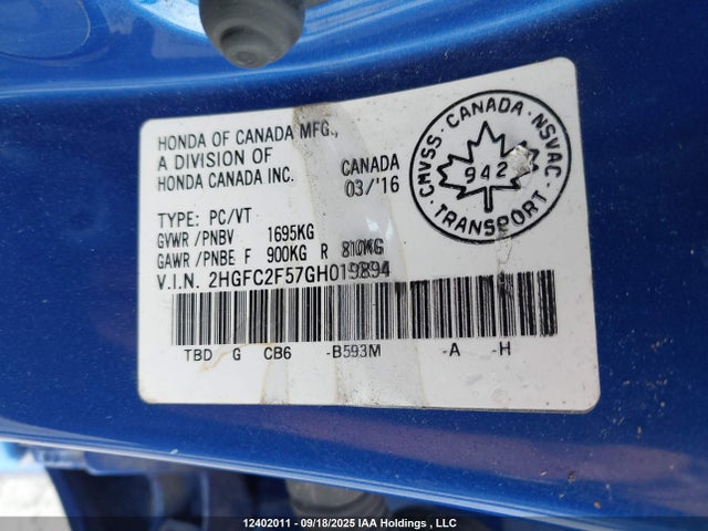 Honda k20c2 2016 2HGFC2F57GH019894 Image 18
