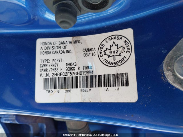 Honda k20c2 2016 2HGFC2F57GH019894 Image 9