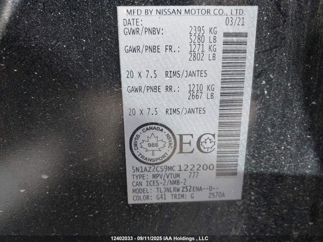 5N1AZ2CS9MC122200 Nissan Murano