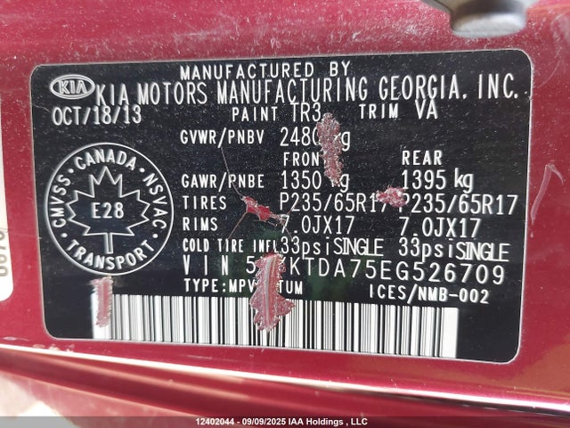 5XYKTDA75EG526709 KIA gasoline 3.3 v6 gdi lambda ii