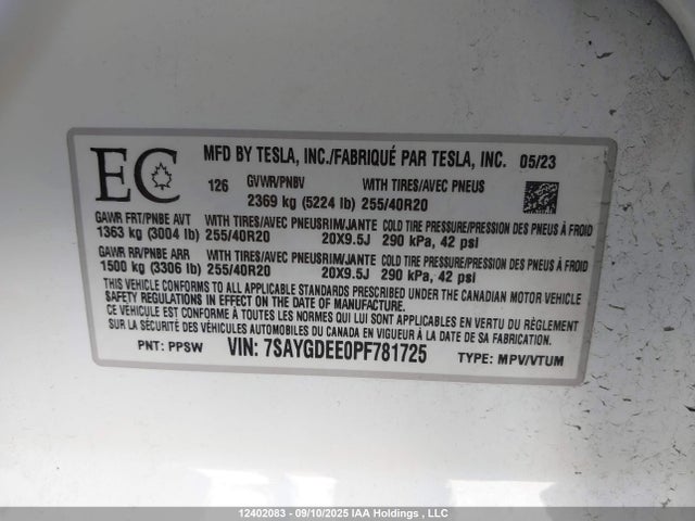 7SAYGDEE0PF781725 Tesla Model Y
