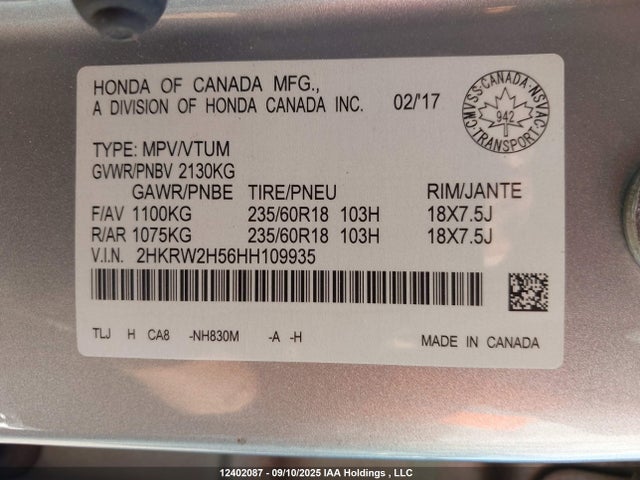2HKRW2H56HH109935 Honda l15be