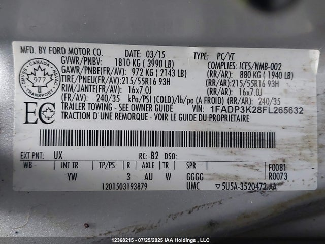 1FADP3K28FL265632 Ford Focus