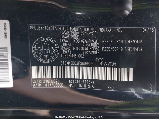 Toyota 2gr-fks 2015 5TDXK3DC3FS609605 Image 9