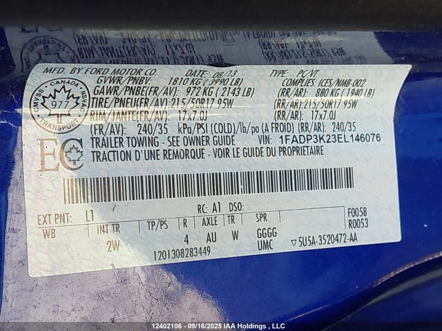 1FADP3K23EL146076 Ford 2014