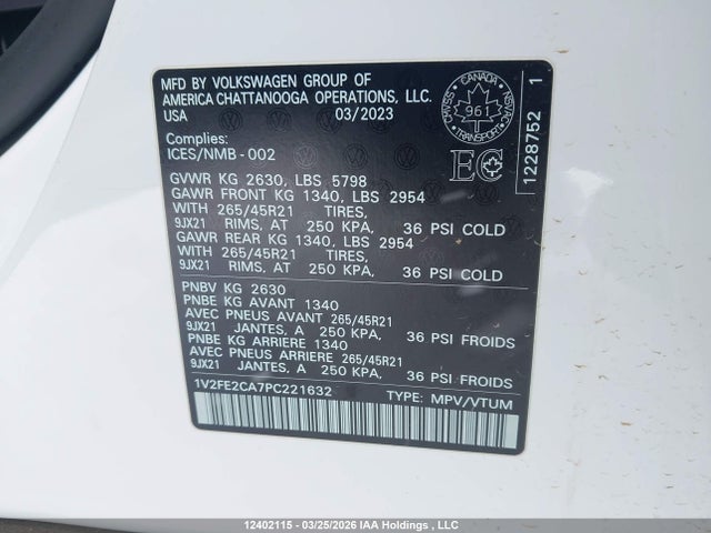 Aukcja sprzedaży 2023 Volkswagen Atlas Cross Sport Sel Premium R-line, vin: 1V2FE2CA7PC221632, numer aukcji: 12402115