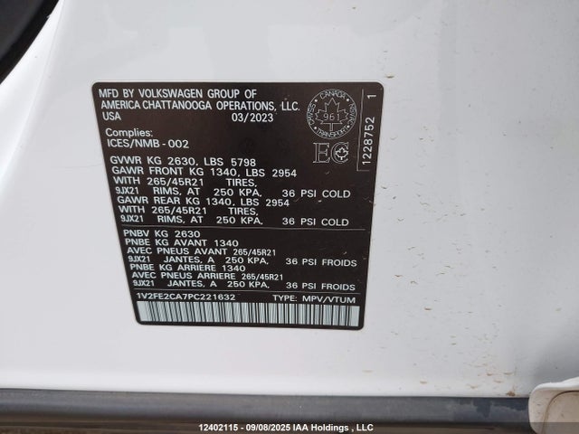 Aukcja sprzedaży 2023 Volkswagen Atlas Cross Sport Sel Premium R-line, vin: 1V2FE2CA7PC221632, numer aukcji: 12402115