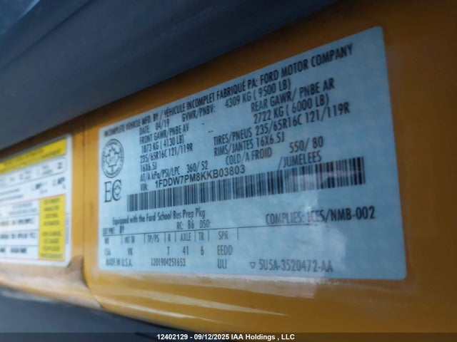 Ford 2019 2019 1FDDW7PM8KKB03803 Image 9