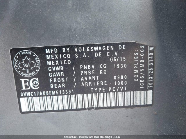 3VWC17AU8FM513391 Volkswagen GOLF SPORTWAGEN