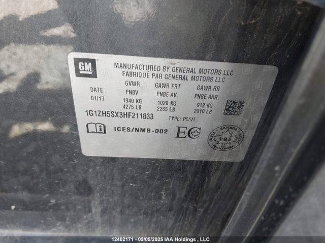 1G1ZH5SX3HF211833 Chevrolet ltg - sidi: spark ignited direct injection, vvt: variable valve timing, alum dohc, dcvcp turbo, e0-e100, alum