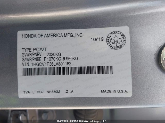 1HGCV1F36LA801182 Honda l15be