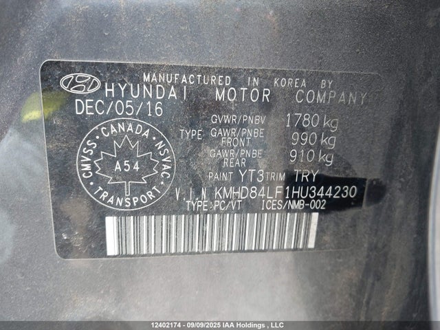 KMHD84LF1HU344230 Hyundai Elantra