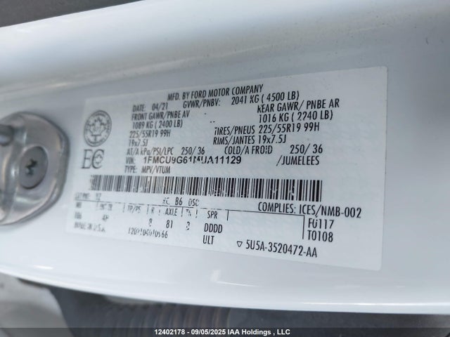 1FMCU9G61MUA11129 Ford dragon di tc