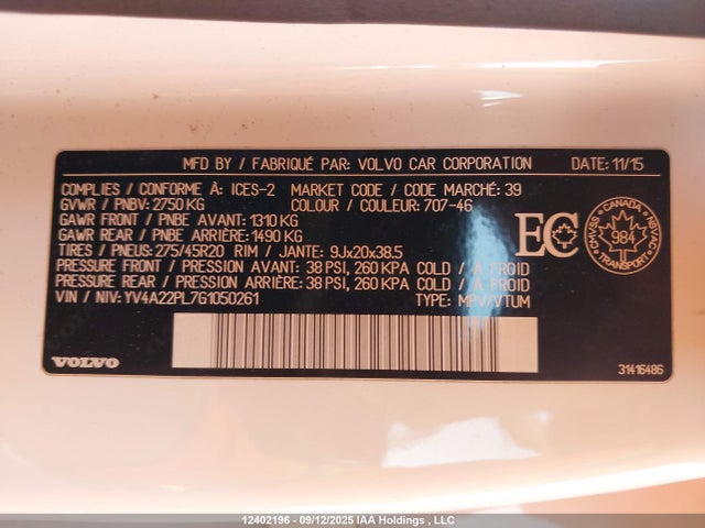 YV4A22PL7G1050261 Volvo b4204t27
