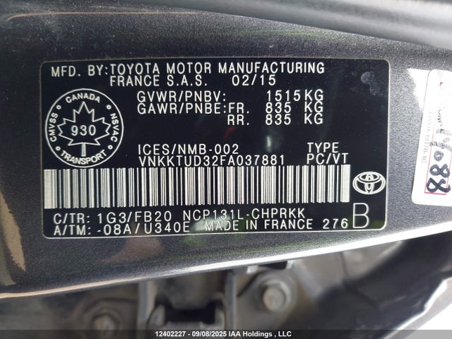 Toyota 1nz-fe 2015 VNKKTUD32FA037881 Image 9