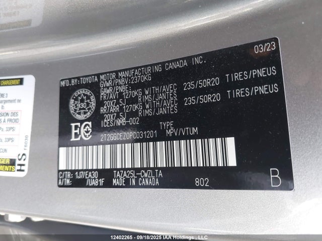 12402265 :رقم المزاد ، 2T2GGCEZ0PC031201 vin ، 2023 Lexus Nx 350 مزاد بيع
