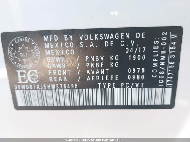 3VWDB7AJ5HM375495 Volkswagen 1.4 tsi