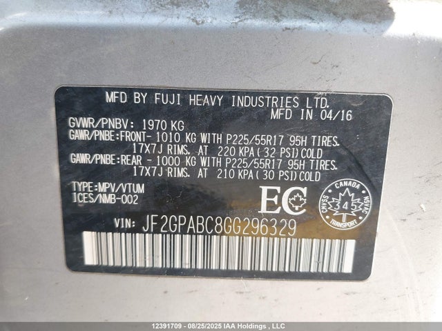 JF2GPABC8GG296329 Subaru naturally aspirated