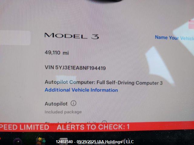 5YJ3E1EA8NF194419 Tesla MODEL 3