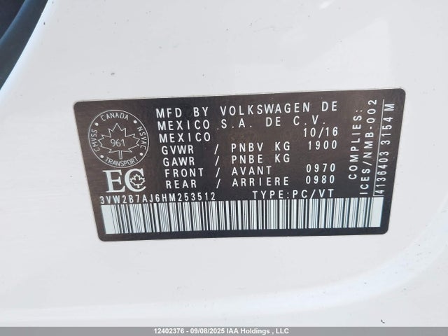 3VW2B7AJ6HM253512 Volkswagen 1.4 tsi