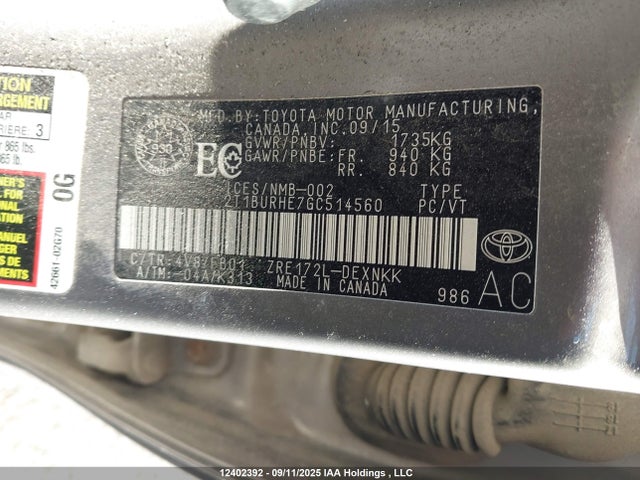2T1BURHE7GC514560 Toyota 2zr-fe