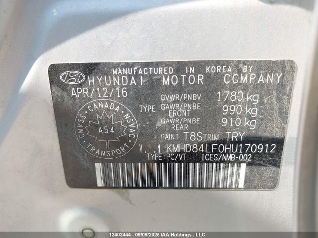 KMHD84LF0HU170912 Hyundai 2017