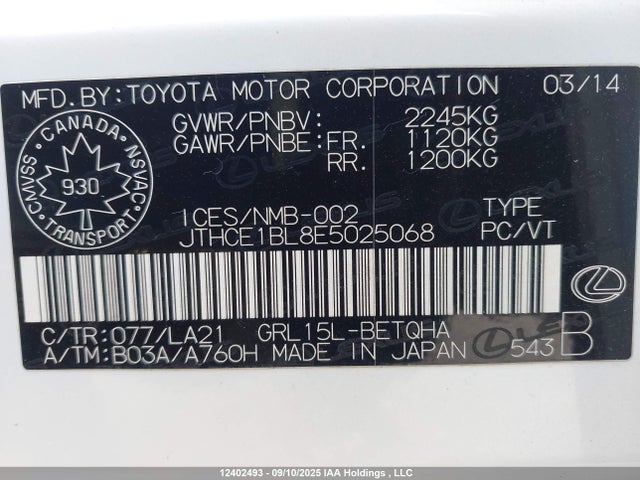 Lexus 2gr-fse 2014 JTHCE1BL8E5025068 Image 19