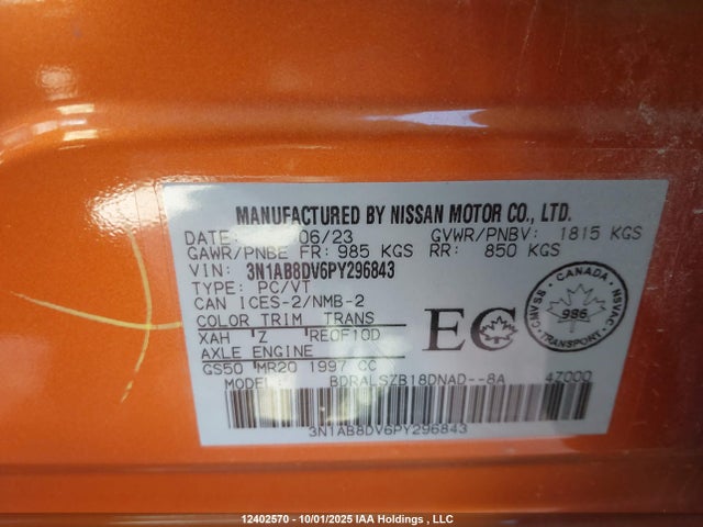 Nissan 2023 2023 3N1AB8DV6PY296843 Image 9