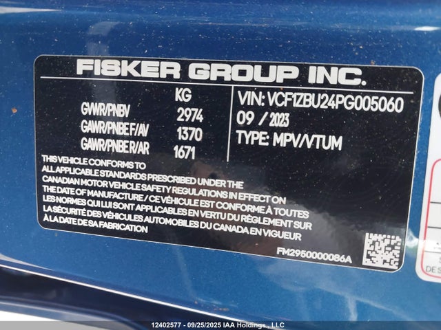 Fisker 2023 2023 VCF1ZBU24PG005060 Image 9