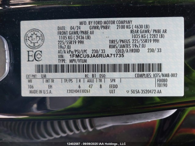 Ford gtdi a 2024 1FMCU9JA6RUA71735 Image 9