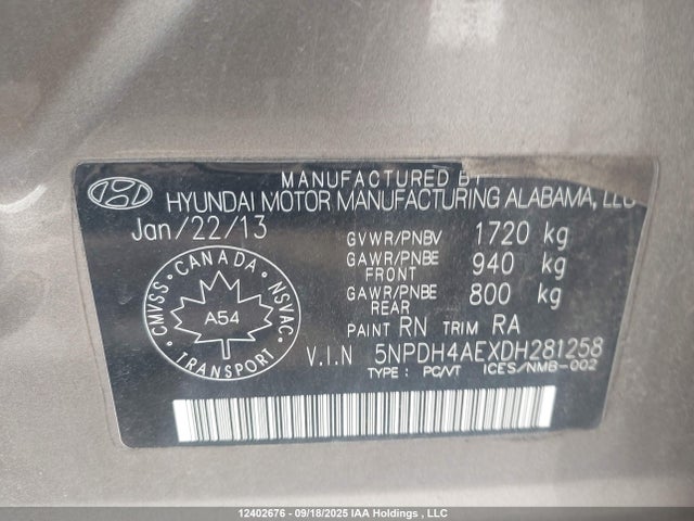 2013 Hyundai Elantra მანქანა იყიდება აუქციონზე, vin: 5NPDH4AEXDH281258, აუქციონის ნომერი: 12402676