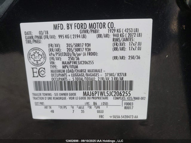Ford Ecosport 2018 MAJ6P1WL5JC206255 Image 9