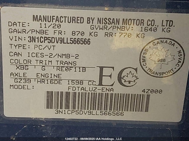3N1CP5DV9LL566566 Nissan 2020