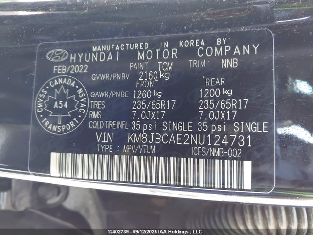 Hyundai gdi theta iii 2022 KM8JBCAE2NU124731 Image 9