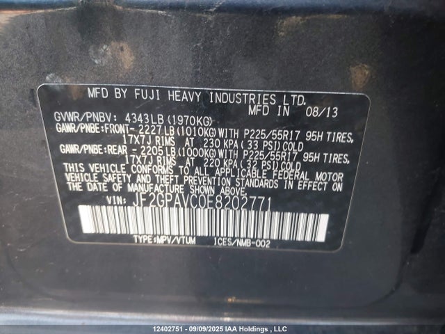 JF2GPAVC0E8202771 Subaru 2.0l na