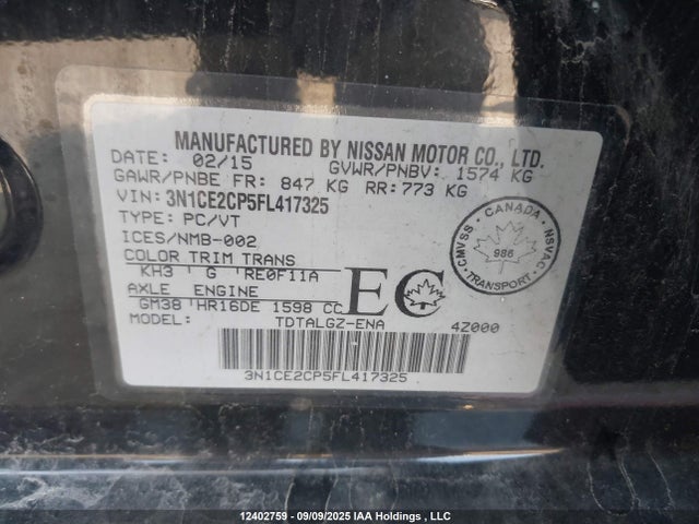 Nissan VERSA NOTE 2015 3N1CE2CP5FL417325 Image 9
