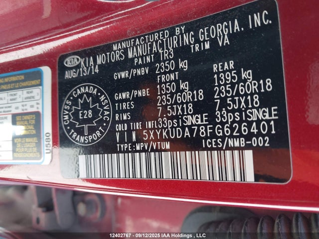 KIA gasoline 3.3 v6 gdi lambda ii 2015 5XYKUDA78FG626401 Image 19