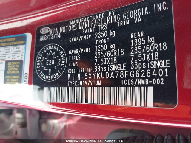 KIA gasoline 3.3 v6 gdi lambda ii 2015 5XYKUDA78FG626401 Image 9