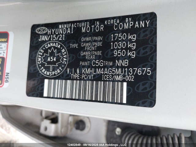 Hyundai mpi nu pe 2021 KMHLM4AG5MU137675 Image 9